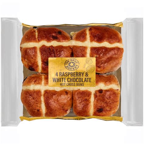 The Daily Bakery 4 Raspberry White Chocolate Hot Cross Buns The