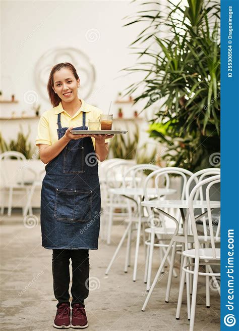 Waitress Carrying Tray With Drinks Stock Photo Image Of Barista