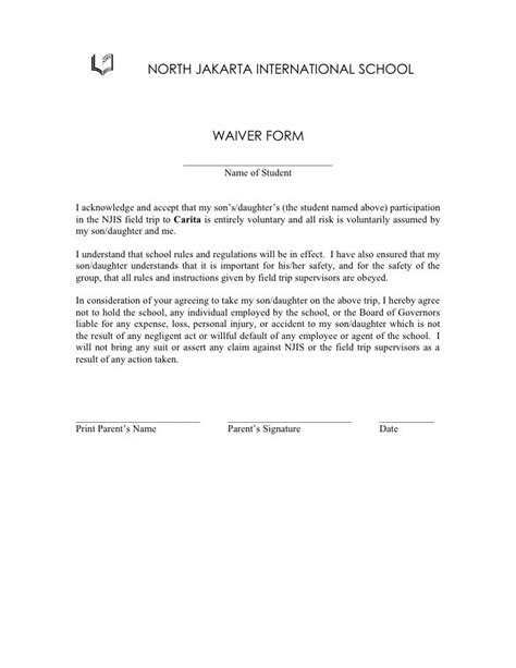 Sample Waiver Free Printable Documents