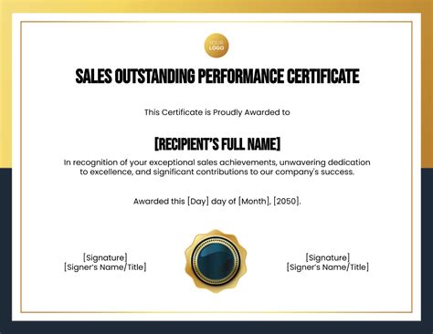 Free Sales Outstanding Performance Certificate Template Edit Online