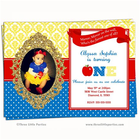 Snow White Invitation Faux Glitter Snow White Birthday Party