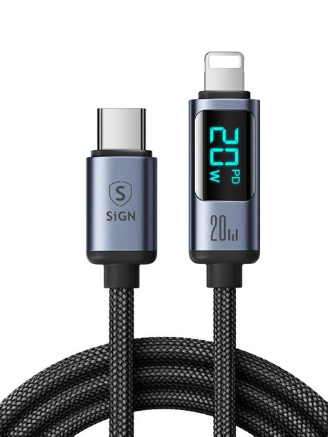 SiGN 20W USB C Till Lightning Kabel Med Display 2m Svart