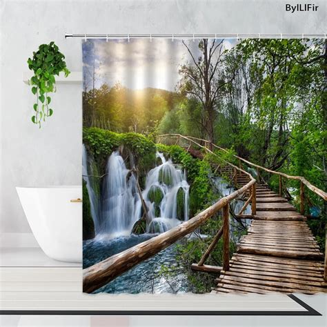 D Tropical Forest Natural Scenery Waterproof Shower Curtain Green