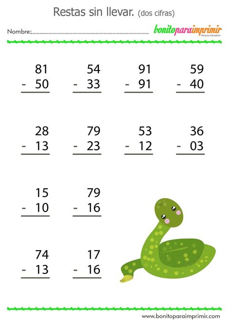 Restas Sin Llevadas Bonito Para Imprimir