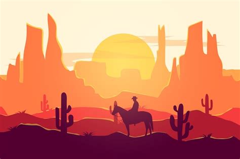 Premium Vector | Flat landscape cowboy desert nature beautiful ...