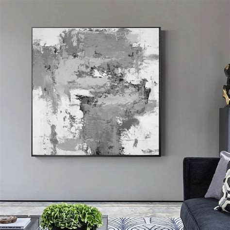 Large Canvas Art Grey Painting Modern Abstract Artwork Etsy