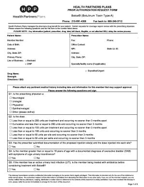 Fillable Online Botulinum Toxin Type A Health Partners Plans Fax