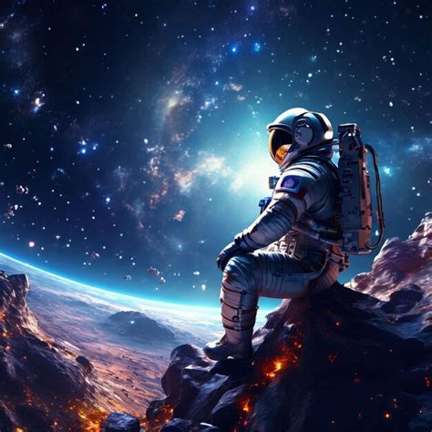 Premium Photo Astronaut In Space Suit Man Standing On Moon With