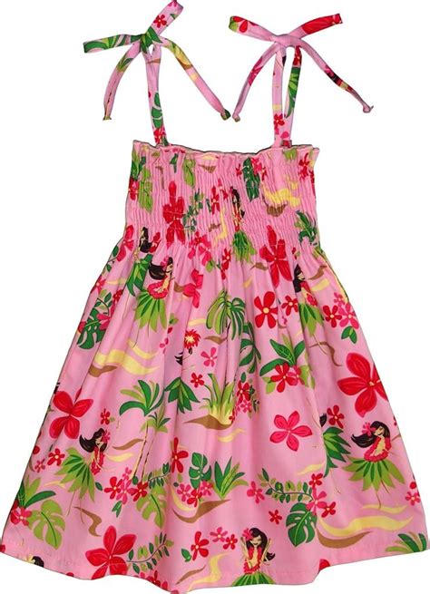 Smocked Sundress Hula Girl Fun Spaghetti Strap Hawaiian Aloha Elastic Tube Top Sun