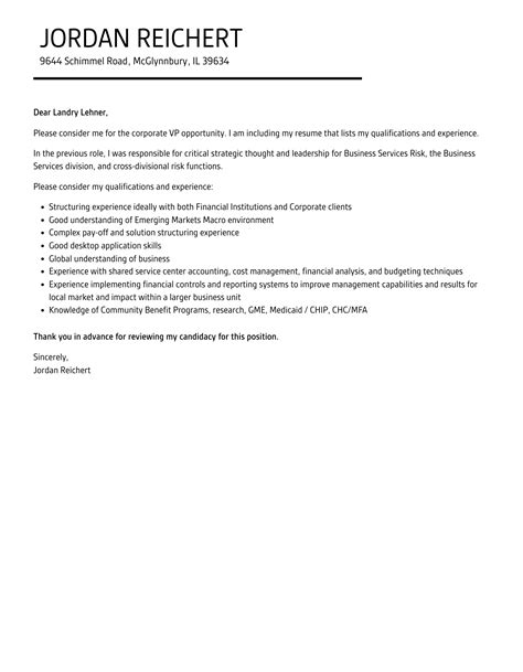 Corporate Vp Cover Letter Velvet Jobs