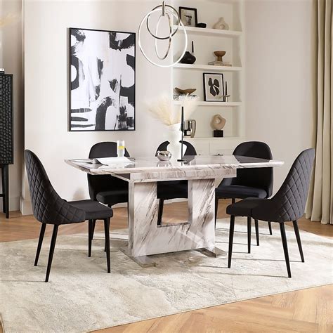 Florence Extending Dining Table Ricco Chairs Grey Marble Effect