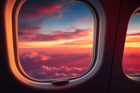 Premium Ai Image Colorful Sunset From Airplanes Window