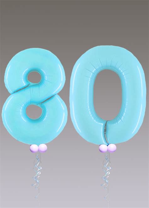 Pastel Blue Number Inflated Helium Balloons With Lilac Collar