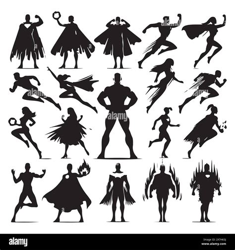 Silhouette Set Of Superheroes Vector Isolated Illustration Stock