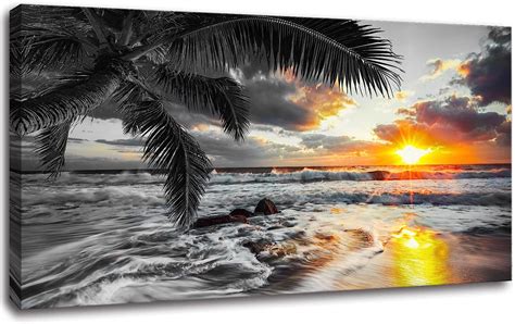 Yxbhhym Beach Wall Art Black And White Ocean Pictures For Walls Sunrise Seascape Scenery Canvas