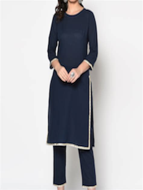 Buy Fabnest Women Navy Blue Solid Straight Kurta Kurtas For Women 13269550 Myntra