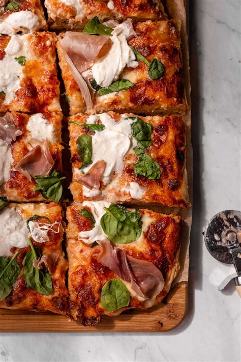 Sourdough Detroit Style Burrata Pizza With Prosciutto