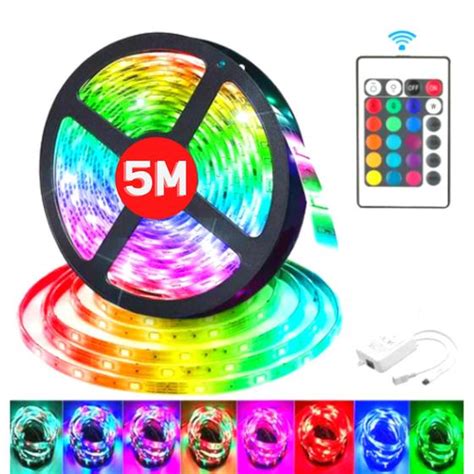 Fita Led Rgb 3528 5m 300 Leds A Prova D água Controle Fonte Sanca