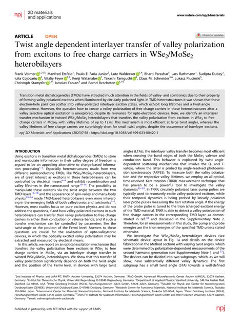 PDF Twist Angle Dependent Interlayer Transfer Of Valley Polarization