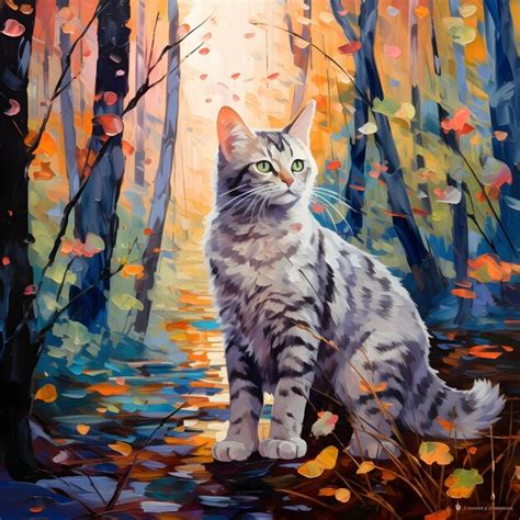 Gato En El Bosque Al Estilo De Monet De Alta Calidad Foto Premium