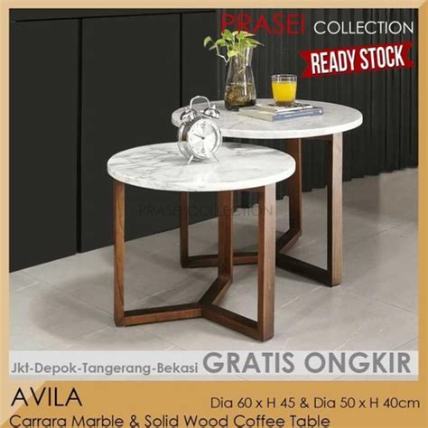 Jual Meja Tamu Avila Carrara Marble Wooden Coffee Table Meja Bulat