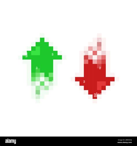 Pixel Art 8 Bit Increase And Decrease Arrows Set Red And Green