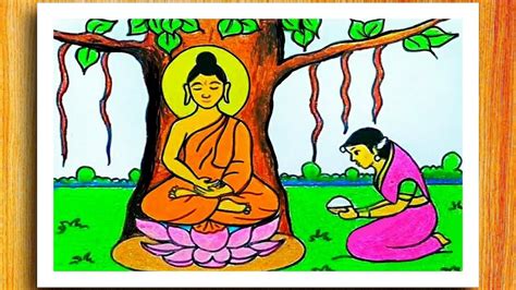 Buddha Drawing How To Draw Buddha Purnima Special Scenery Easy Buddha