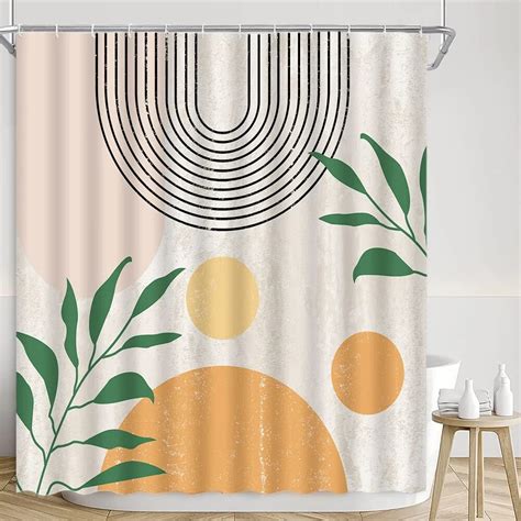 Mid Century Shower Curtain Modern Geometric Bohemian Plants Leaves