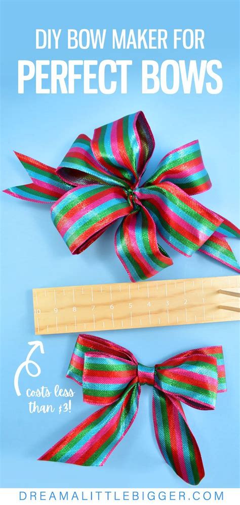 The Diy Bow Maker For Perfect Bows Is Shown On A Blue Background With Text Overlay