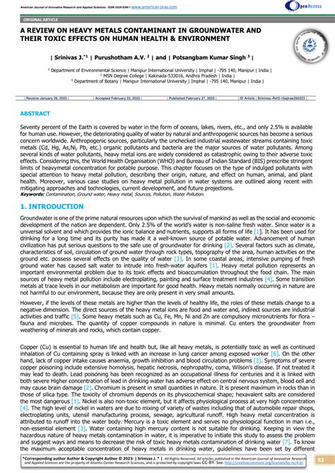 Pdf A Review On Heavy Metals Contaminant In Groundwater And Their