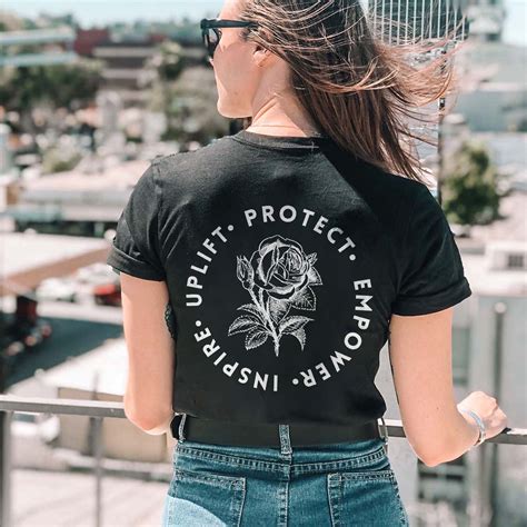 Uplift Protect Empower Inspire Printed Rose T-shirt