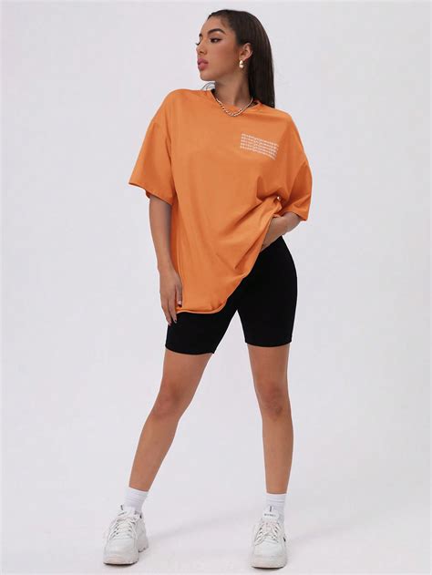 Slogan Graphic Drop Shoulder Tee Shein Usa