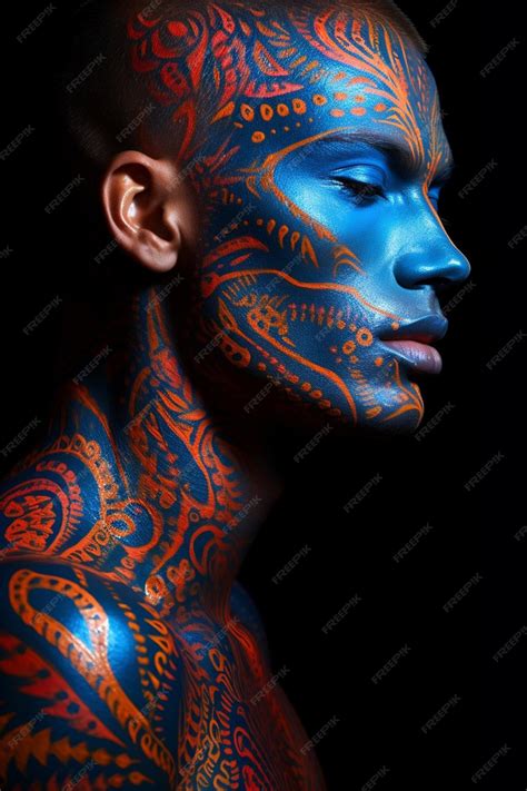 Premium Ai Image Photo Close Up Of Male Model With Neon Body Art