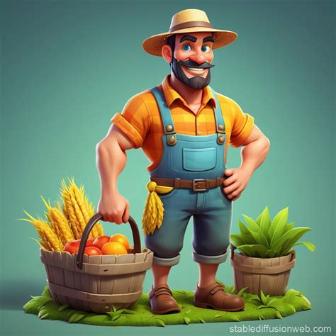 2d Character Island Farmer In Bright Colors Stable Diffusion Online