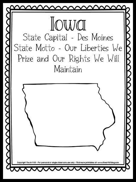 Iowa State Outline Coloring Page {FREE Printable!} - The Art Kit