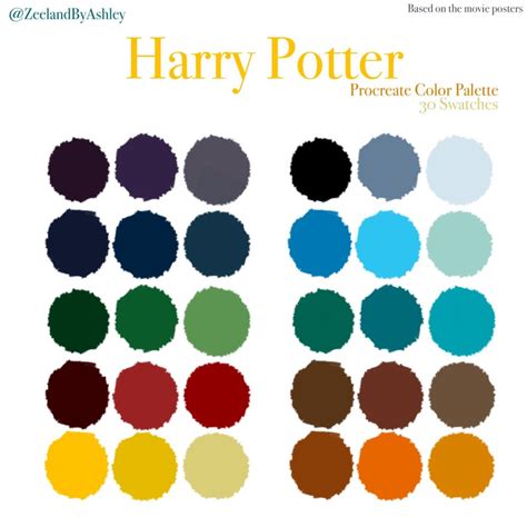 Harry Potter Themed Procreate Color Palette 30 Swatches Etsy In 2021