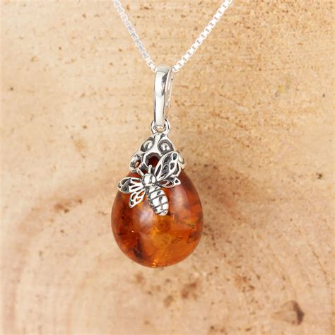 Baltic Amber Sterling Silver Honey Bee Pendant