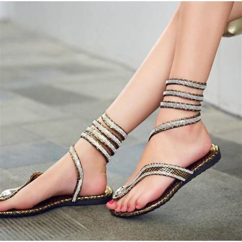 Rhinestone Gladiator Sandals In Gold And Silver On Luulla