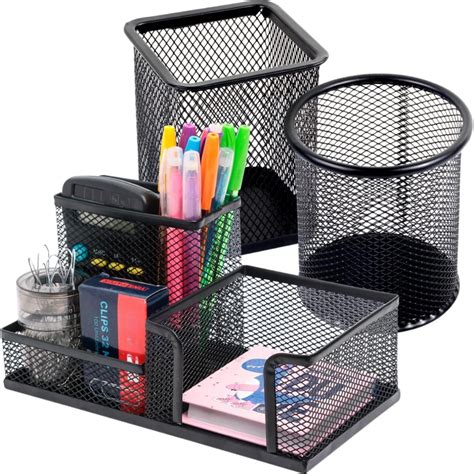 Kit 3 Porta Caneta Organizador de Mesa Escritório 5 Compartimentos