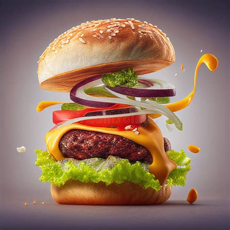 Cheeseburger Generative Ai Illustration Classic American Burger Stock