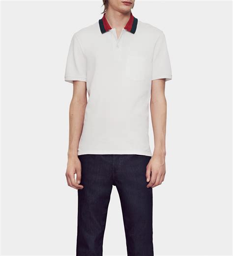 Gucci White Cotton Piquet Polo Shirt With Web Collar Detail For Men