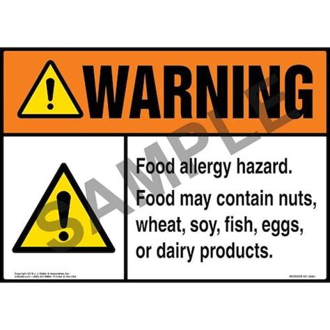 Warning Food Allergy Hazard Poster Ansi