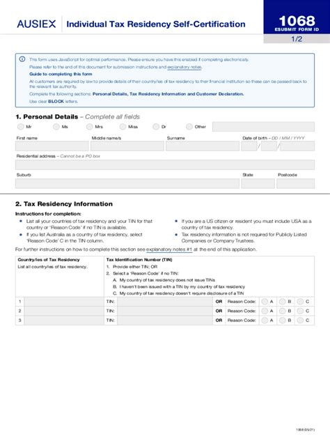 Fillable Online Crs Individual Tax Residency Self Certification Form