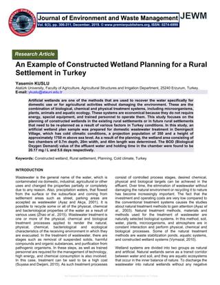 An Example Of Constructed Wetland Planning For A Rural Settlement In