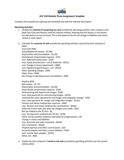 Acc Module Three Assignment Operating Activities Identify The