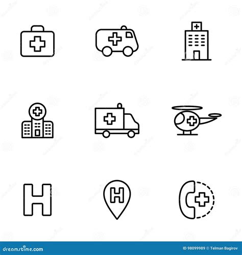 Iconos Del Hospital Fijados En El Fondo Blanco Stock de ilustración