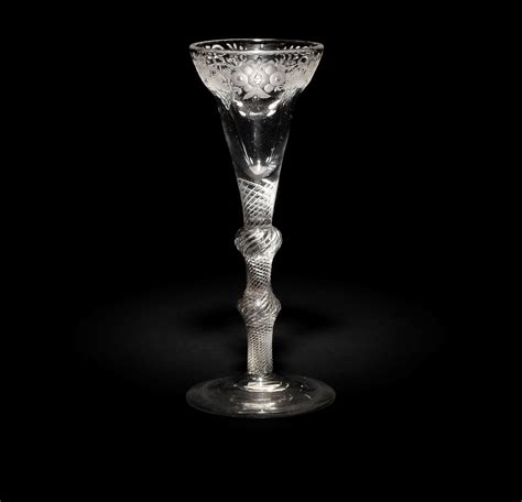 Bonhams An Engraved Wine Glass With Knopped Stem Circa 1750