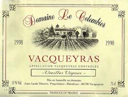 1998 Domaine Le Colombier Vacqueyras Vieilles Vignes France Rhône