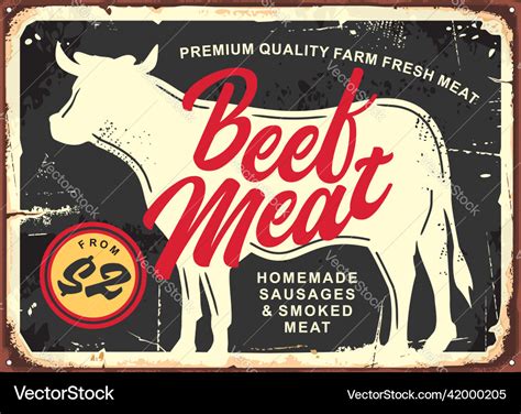 Beef Meat Vintage Butcher Sign Post Royalty Free Vector