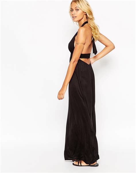 Asos Jersey Ruched Halter Maxi Beach Dress In Black Lyst